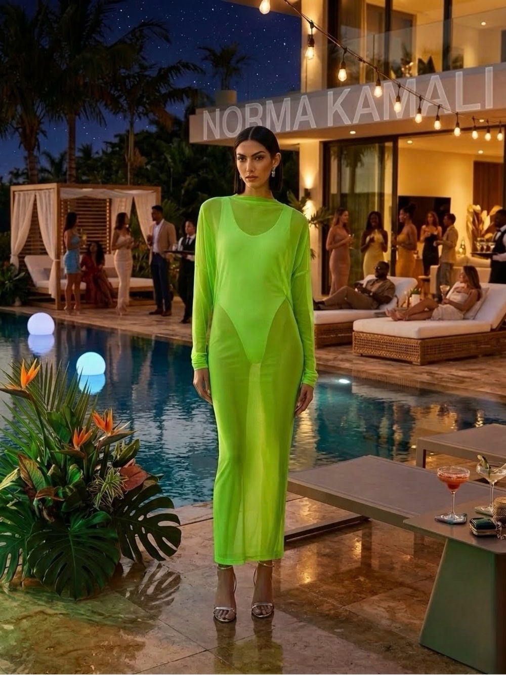 Norma Kamali Dress All in One Gown / Swimsuit Coverup - Neon Green